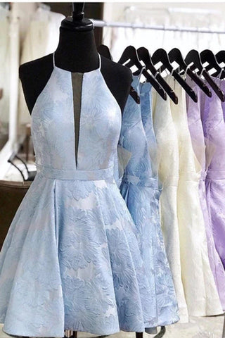 Floral Homecoming Dresses with Pocket Halter Graduation Dress,
